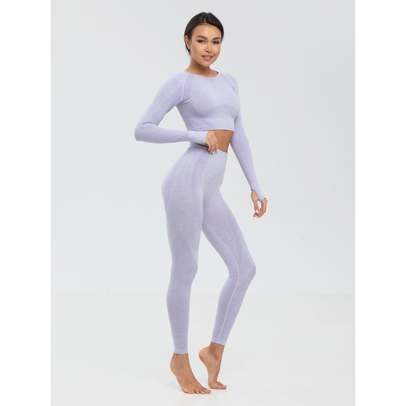 Seamless Long Sleeve Crop Top and Leggings Set Light Purple Size S - Picture 1 of 12